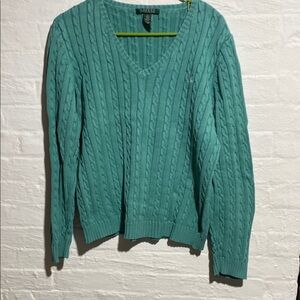 Ralph Lauren Women's 100% Cotton Teal Cable Knit Sweater